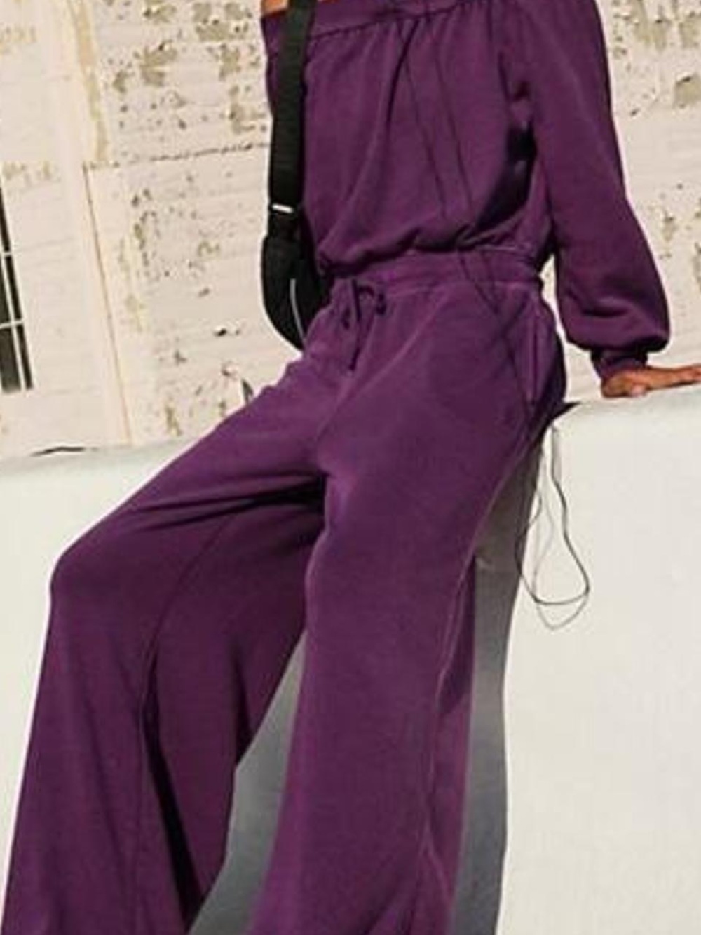 Free People Relaxed Wide-Leg Jumpsuit in Deep Purple